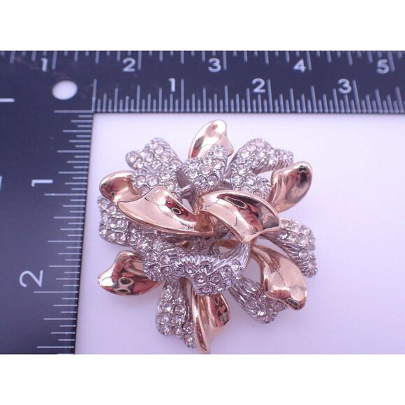 Scarce Ciner Brooch Gold Tone Layered Rhinestones Floral Gold Tone